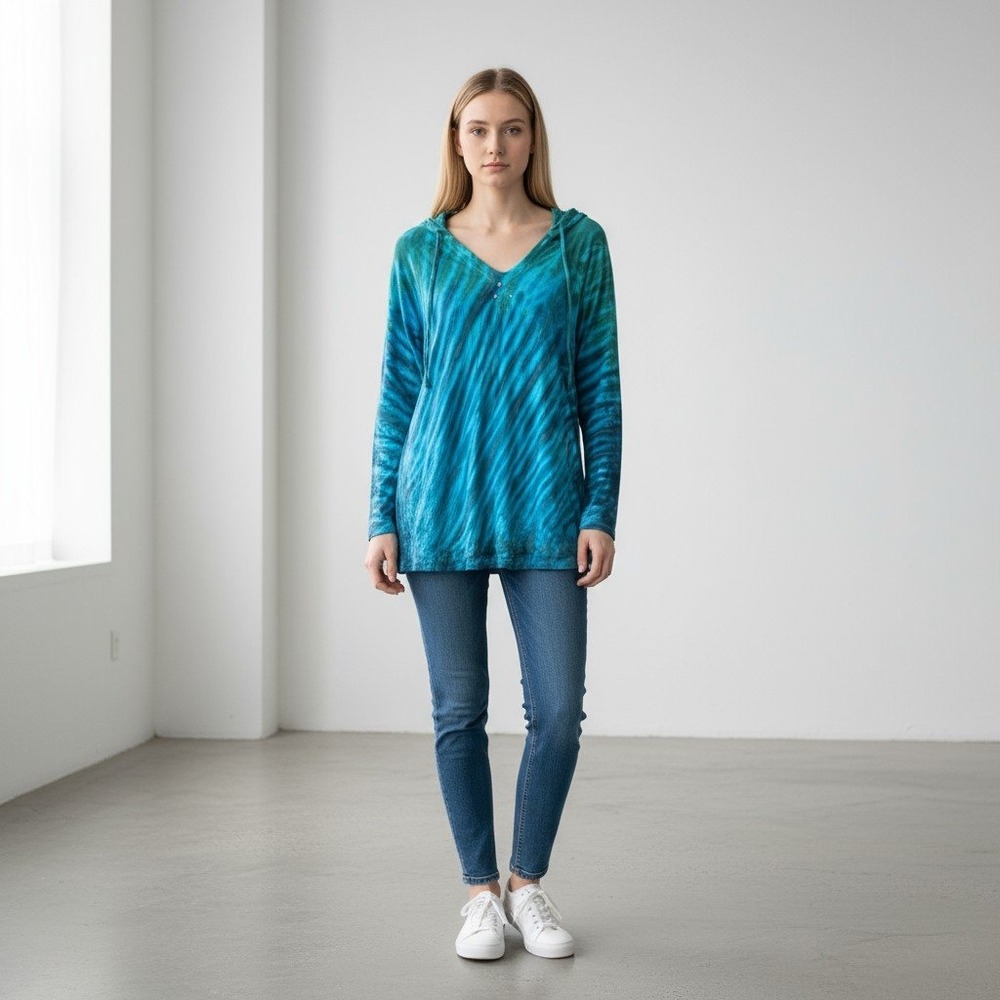 Earth Yoga Sweatshirt Hoodie Tie Dye Organic Cotton Blend Medium Athleisure